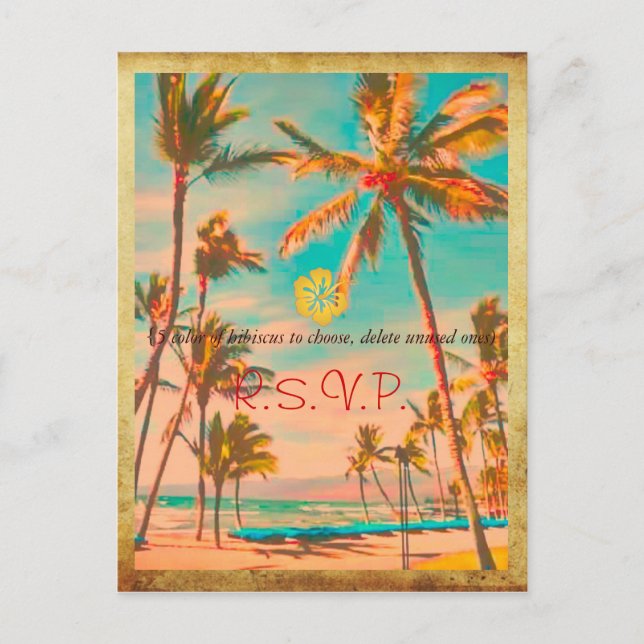 PixDezines vintage hawaiian beach/teal Invitation Postcard (Front)