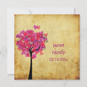 PixDezines vintage hearts tree, burgundy+red Invitation