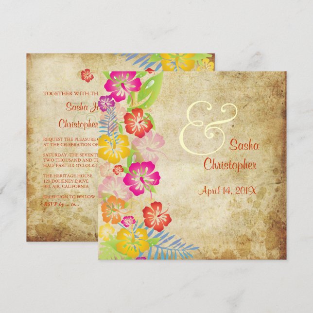 PixDezines VINTAGE HIBISC LEIS/LUAU Invitation (Front/Back)