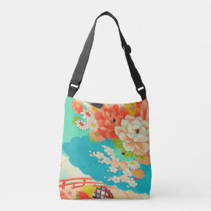 PixDezines Vintage Kimono Print/Peonies/Sakura Crossbody Bag