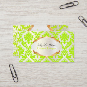 PixDezines vintage la paloma damask/neon green Business Card