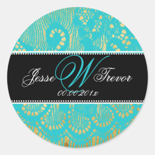 PixDezines vintage lace aqua blue Classic Round Sticker