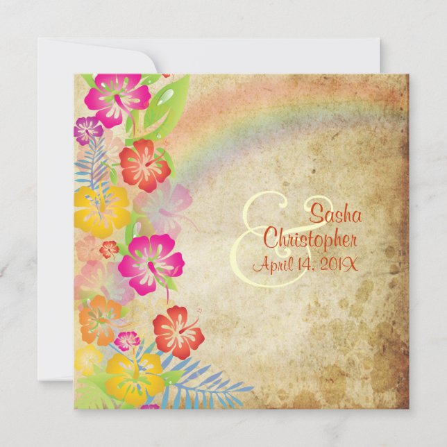 PixDezines vintage/Leis/Luau/hibiscus+rainbow Invitation (Front)
