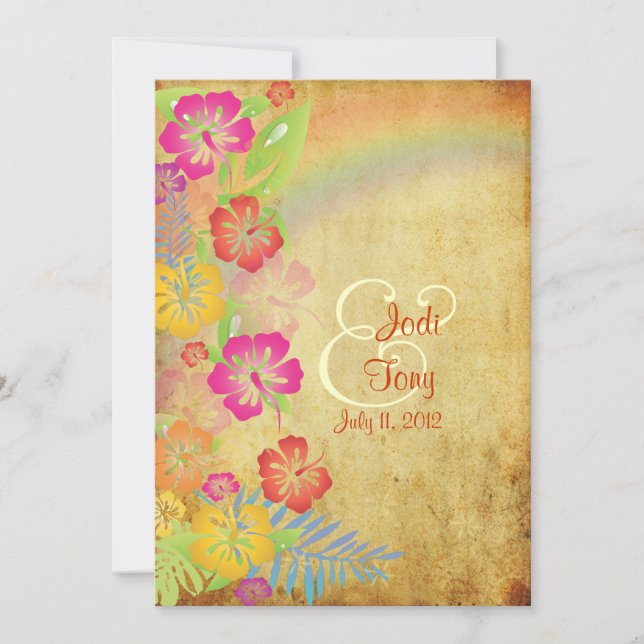 PixDezines vintage/Leis/Luau/hibiscus+rainbow Invitation (Front)