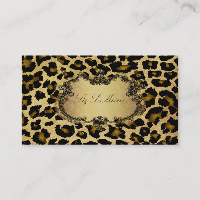 PixDezines Vintage leopard Business Card (Front)
