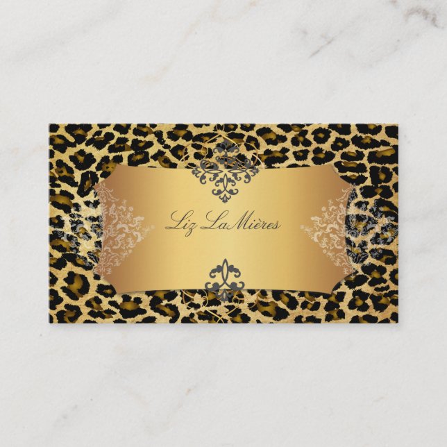 PixDezines Vintage leopard+damask Business Card (Front)
