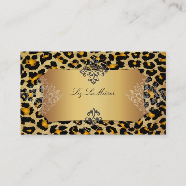 PixDezines Vintage leopard+damask Business Card (Front)