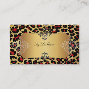 PixDezines Vintage leopard+damask Business Card