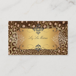 PixDezines Vintage leopard+lace/faux parchment Business Card