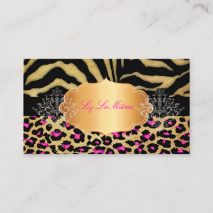PixDezines VINTAGE LEOPARD+ZEBRA+FAUX+GOLD+LABEL Business Card