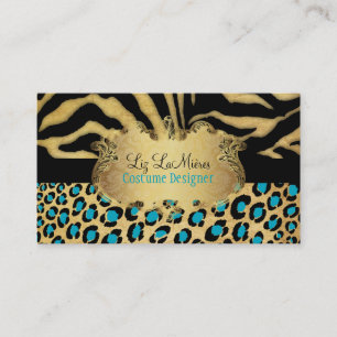 PixDezines VINTAGE LEOPARD+ZEBRA+FAUX+GOLD+LABEL Business Card