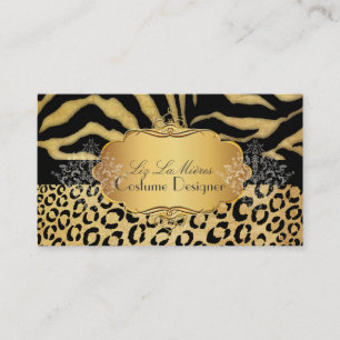 PixDezines VINTAGE LEOPARD+ZEBRA+FAUX+GOLD+LABEL Business Card