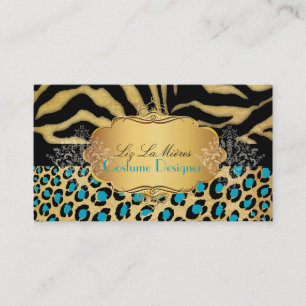 PixDezines VINTAGE LEOPARD+ZEBRA+FAUX+GOLD+LABEL Business Card