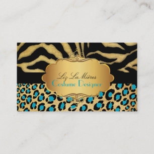 PixDezines VINTAGE LEOPARD+ZEBRA+FAUX+GOLD+LABEL Business Card