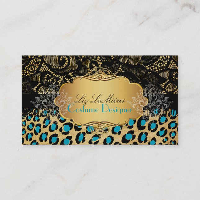 PixDezines Vintage leopard, zebra+lace Business Card (Front)