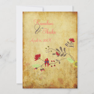 PixDezines Vintage Love birds, faux parchment Invitation