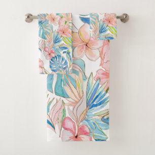 PixDezines Vintage Lush H2 Hawaii Floral Foliage Bath Towel Set
