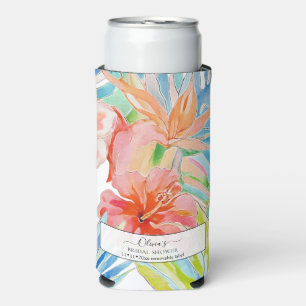 PixDezines Vintage Lush H2 Hawaii Floral Foliage Seltzer Can Cooler