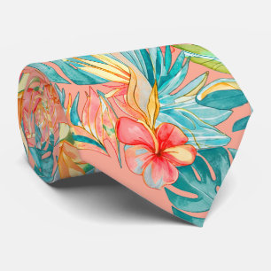 PixDezines Vintage Lush H2 Hawaii Floral Foliage Tie
