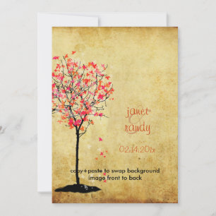 PixDezines vintage maple tree/pink+orange Invitation