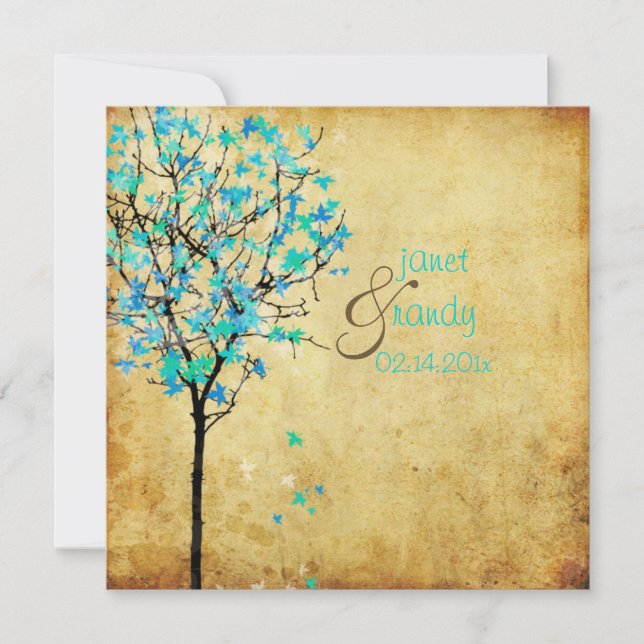PixDezines vintage maple tree/teal+blue Invitation (Front)