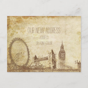 PixDezines/vintage moving/london/sketched Announcement Postcard