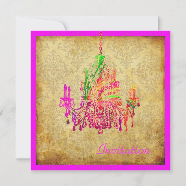 PixDezines vintage murano glass chandelier+damask Invitation (Front)