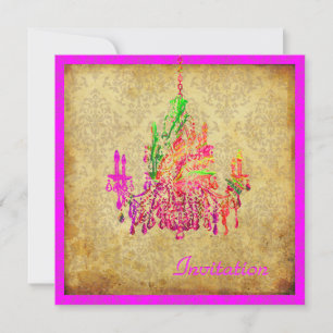 PixDezines vintage murano glass chandelier+damask Invitation
