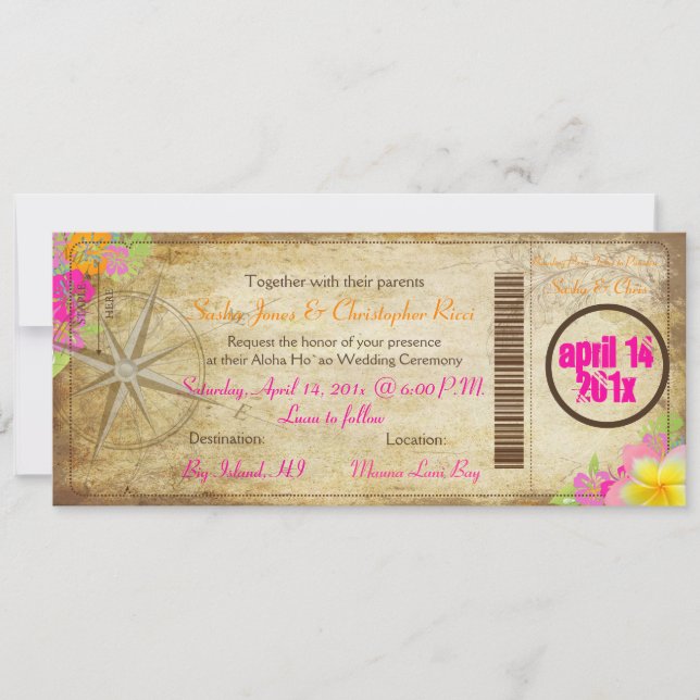PixDezines vintage nautical boarding pass/compass Invitation (Front)