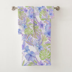 PixDezines Vintage Pastel H2 Hawaii Floral Foliage Bath Towel Set