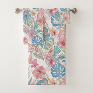 PixDezines Vintage Pastel H2 Hawaii Floral Foliage Bath Towel Set