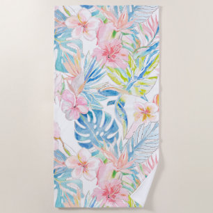 PixDezines Vintage Pastel H2 Hawaii Floral Foliage Beach Towel
