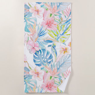 PixDezines Vintage Pastel H2 Hawaii Floral Foliage Beach Towel