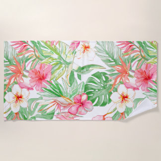 PixDezines Vintage Pastel H2 Hawaii Floral Foliage Beach Towel