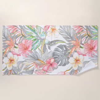 PixDezines Vintage Pastel H2 Hawaii Floral Foliage Beach Towel