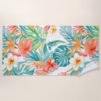 PixDezines Vintage Pastel H2 Hawaii Floral Foliage Beach Towel