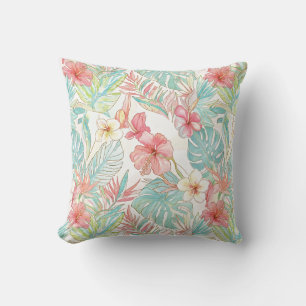 PixDezines Vintage Pastel H2 Hawaii Floral Foliage Cushion