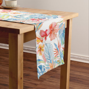 PixDezines Vintage Pastel H2 Hawaii Floral Foliage Medium Table Runner
