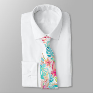 PixDezines Vintage Pastel H2 Hawaii Floral Foliage Tie