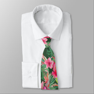 PixDezines Vintage Pastel H2 Hawaii Floral Foliage Tie