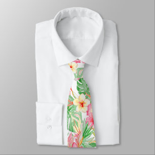 PixDezines Vintage Pastel H2 Hawaii Floral Foliage Tie