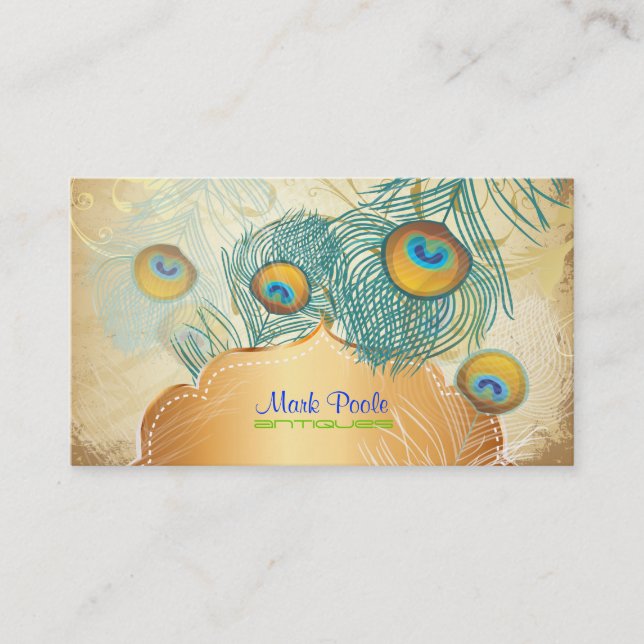 PixDezines vintage peacock+filigree swirls Business Card (Front)