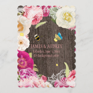 PixDezines vintage peonies, roses/redoute Invitation