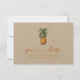 PixDezines Vintage Pineapple/Faux Gold BrushScript Save The Date