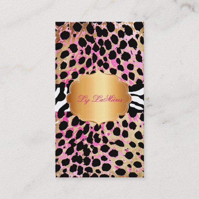 PixDezines vintage pink cheetah+zebra Business Card (Front)