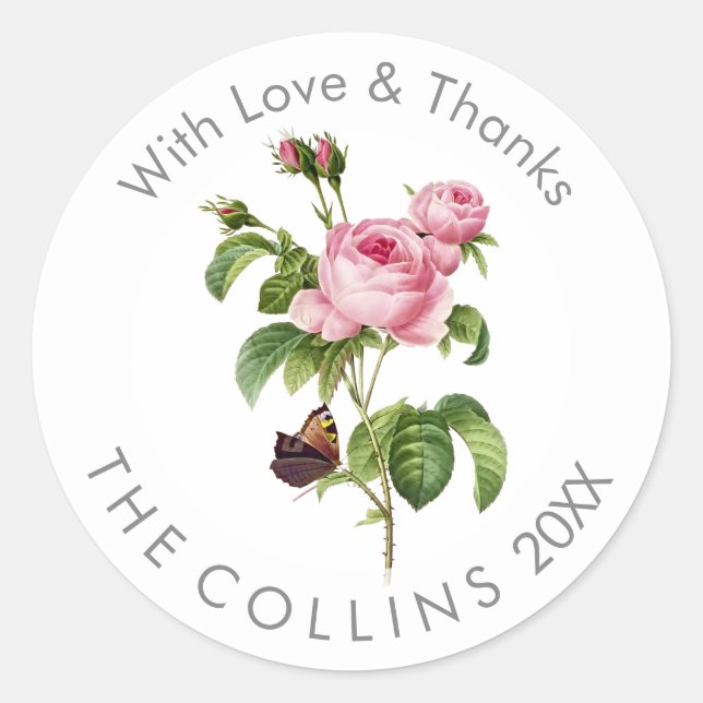PixDezines Vintage Pink Roses Thank You Stickers (Front)