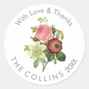 PixDezines Vintage Pink Roses Thank You Stickers