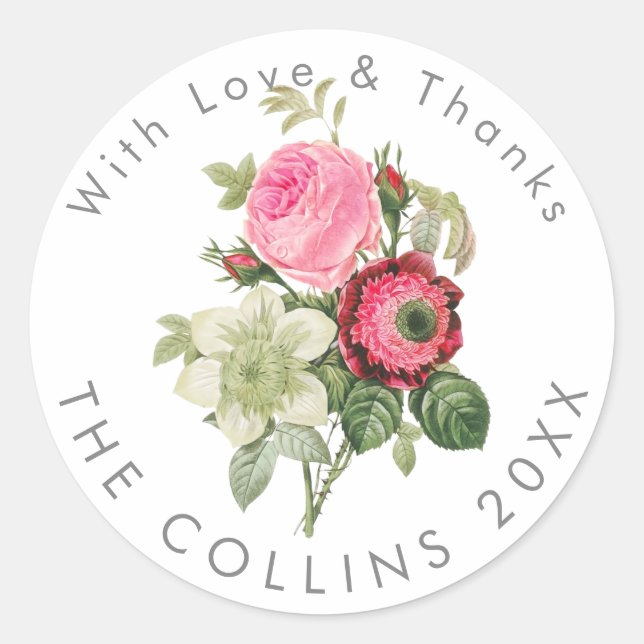 PixDezines Vintage Pink Roses Thank You Stickers (Front)