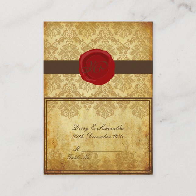 PixDezines vintage pique damask tent place card (Front)