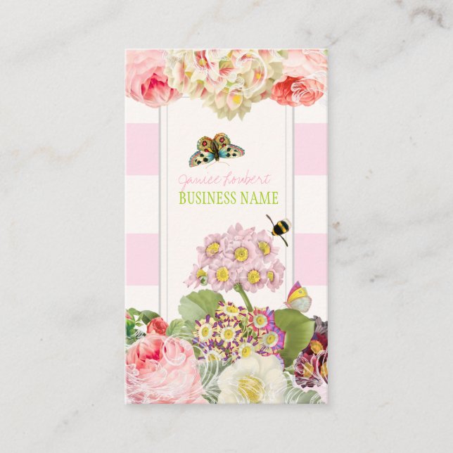 PixDezines vintage primrose, peonies Business Card (Front)